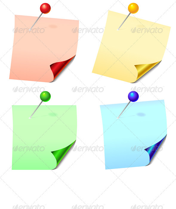 Set of colored labels pinned with pins - Man-made Objects Objects