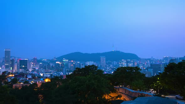 Seoul City Skyline and Seoul Tower at night South Korea
