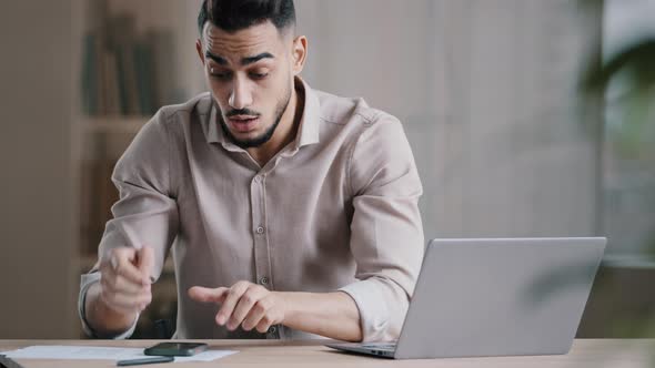 Lazy Sleepy Arab Business Man Napping at Workplace Exhausted Young Hispanic Guy Slumber Wake Up alt