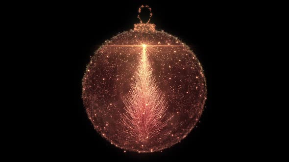 Isolated Golden Christmas Ball Bauble Ornament with Fir Tree loop HD