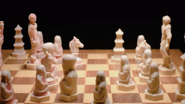 Slow motion towards Chessboard, Player made a move, Black background alt
