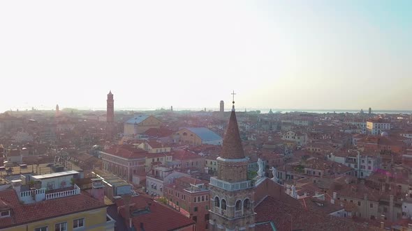 Aerial of Venice Harbor and Marina Revealing the Channels and Boats alt