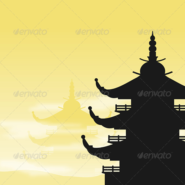 Asian Pagoda Silhouette at Dawn - Travel Conceptual