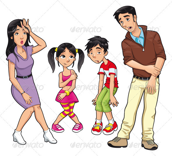 Sick family. Cartoon and isolated characters - People Characters