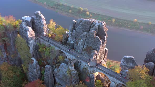 The Bastei Rock Formation and Bridge Crossing the Towering Landmark in G alt