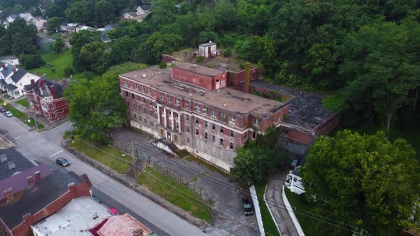 Hayswood Hospital in Maysville, Kentucky.  Haunted hospital.  Aerial drone. alt