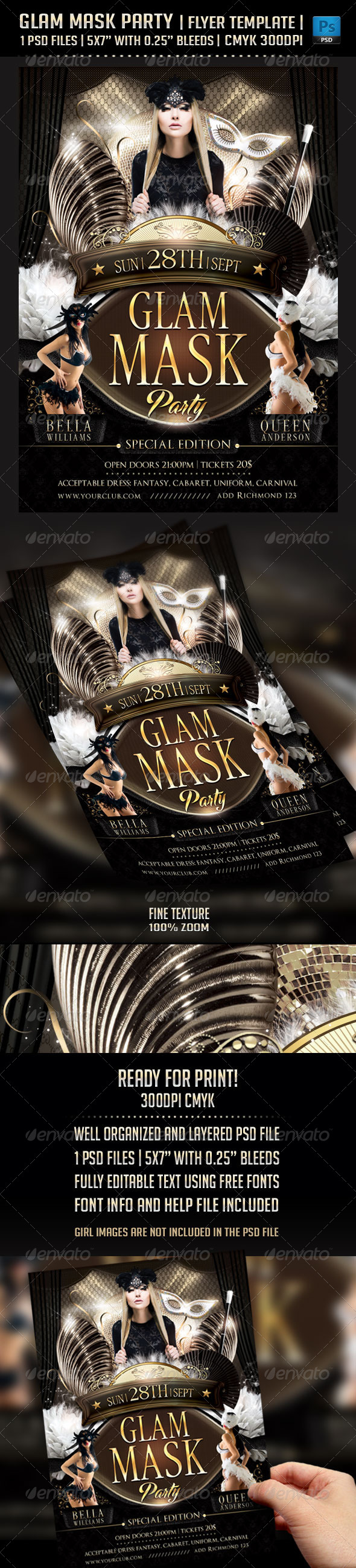 Glam Mask Party Flyer Template - Clubs & Parties Events