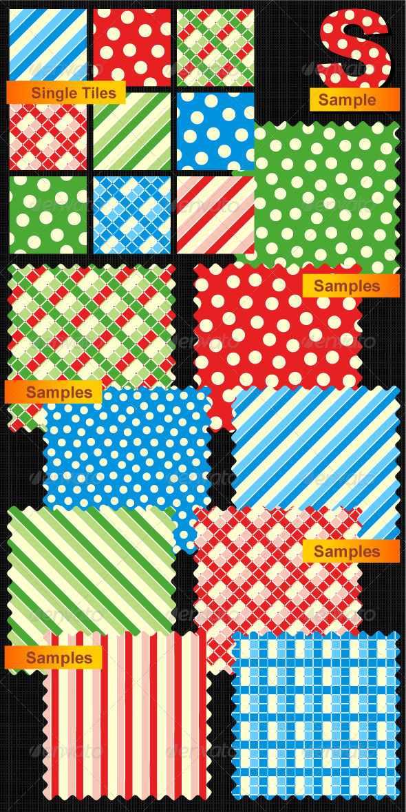 Seamless Patterns - Polka-dots, Plaids, Stripes - Christmas Seasons/Holidays