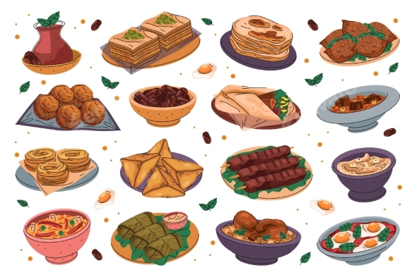Set of Arabian Food or Arabic Meal