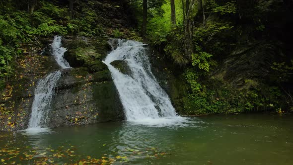 Waterfall Gurkalo Near Small Village in the Valley of Ukrainian Carpathian Mountains alt