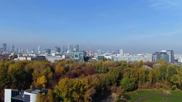 Warsaw's tourist hotspots such as Warsaw Old Town, Skyline and palace of science and culture, aerial alt