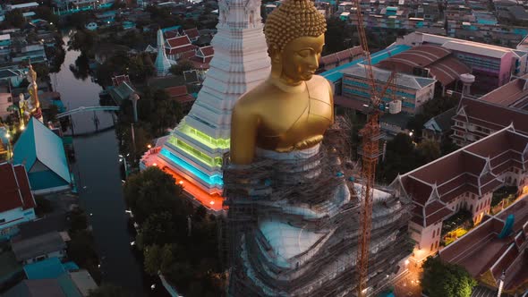 Aerial View of Wat Paknam Bhasicharoen a Temple Pagoda and Buddha Statue in Bangkok Thailand alt