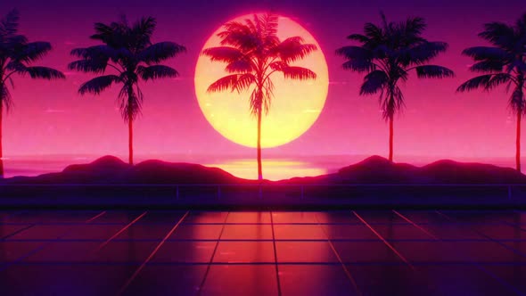 80's Retrowave Sunset Background