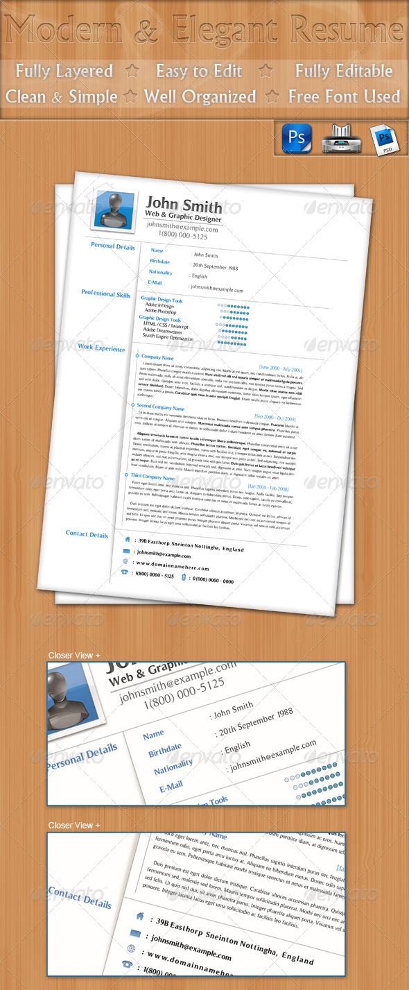 Modern & Elegant Resume - Resumes Stationery