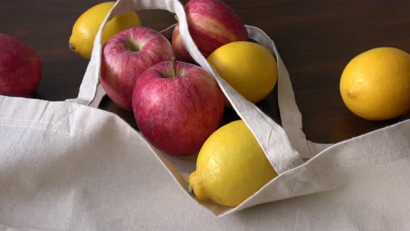 Eco bag with products fruits. 