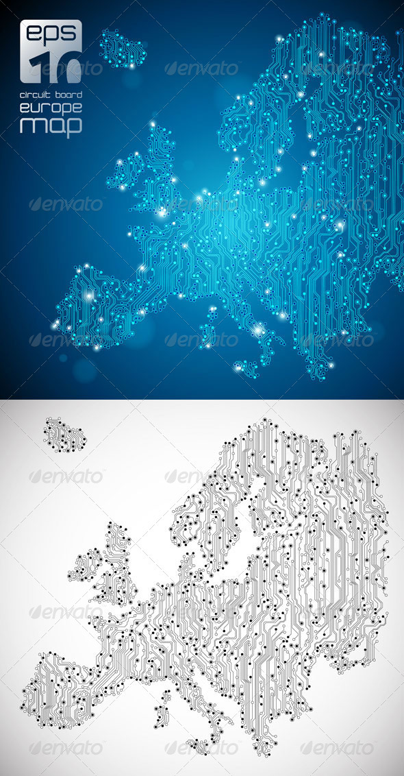 Europe Map - Circuit Board Abstract Background