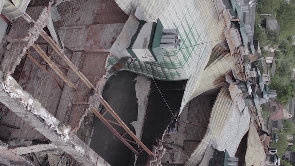 Vertical Video of Ukraine in the War  Destroyed Building alt