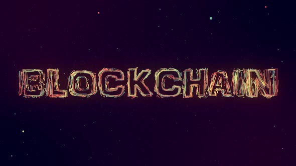 Blockchain text with particles