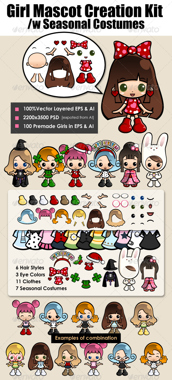 Girl Mascot Kit with Seasonal Costume - People Characters