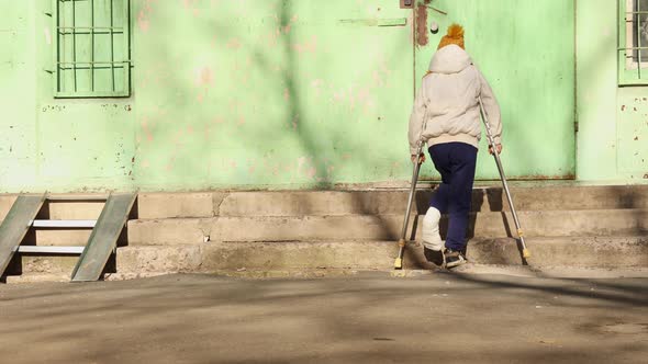 Child to Climbing Stairs on Crutches