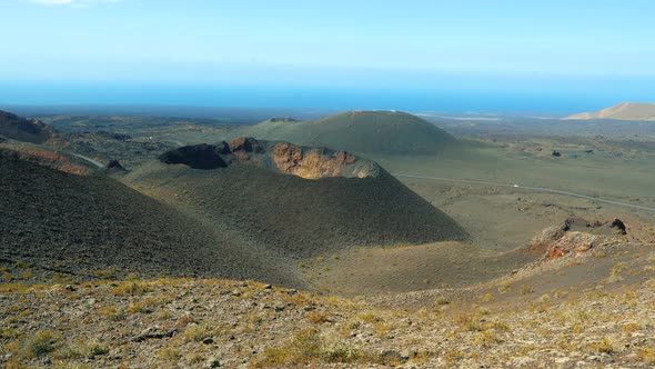 Panoramic Aerial View of Volcano Crater on Lanzarote Island Canary ...