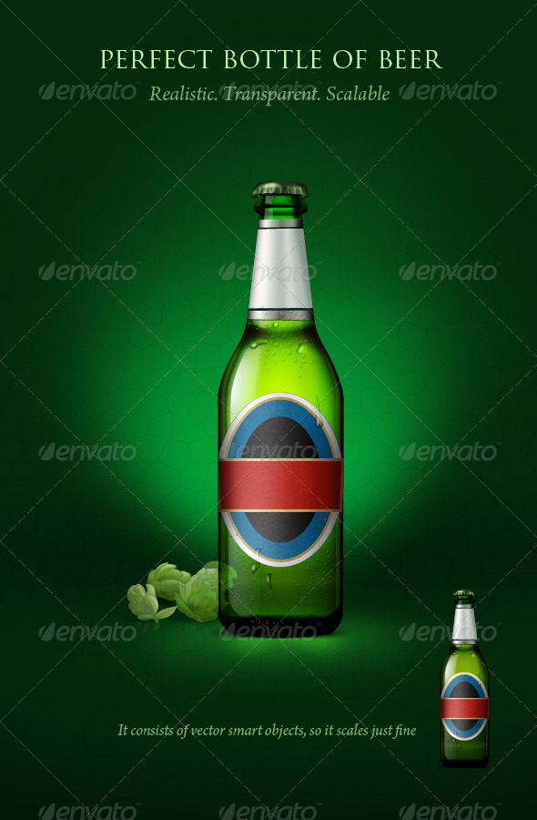 Transparent beer bottle with blanc labels - Food and Drink Packaging