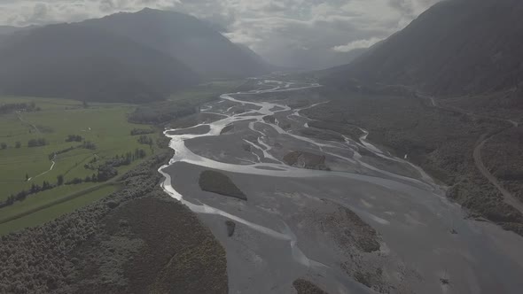 Meandering river in the valley
