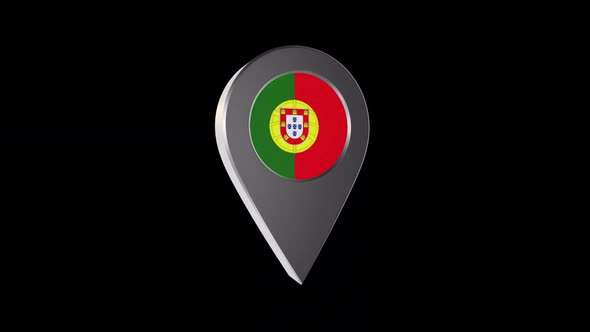 3d Animation Map Pointer With Portugal Flag With Alpha Channel  - 2K alt