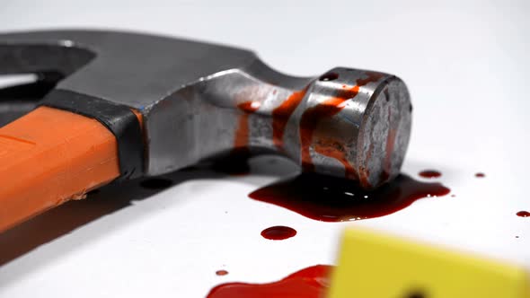 Blood Hammer on a Crime Scene Marked with a Photo Marker alt