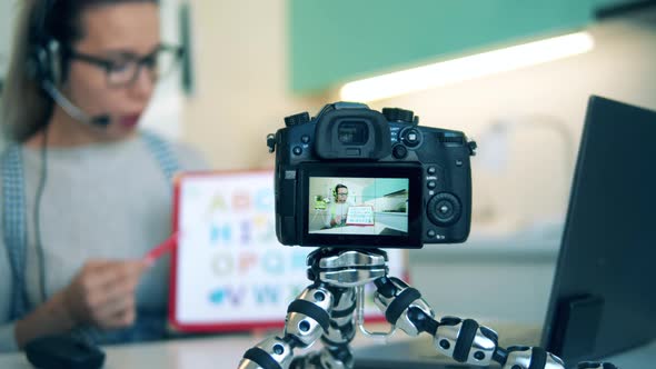 Distance Education, Distance Learning, Online Education Concept. A Teacher Works From Home, Using alt