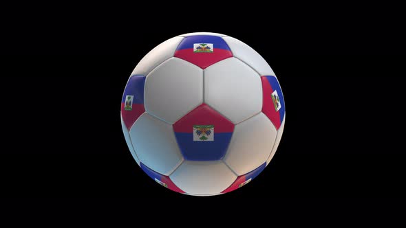 Soccer ball with flag Haiti, on black background loop alpha