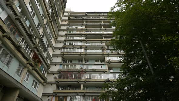 The Facade of a Highrise Residential Building with Unusual Balconies