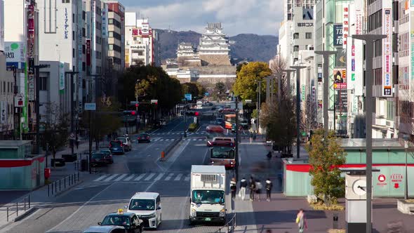 Himeji Urban Traffic Castle Far Japan Timelapse alt