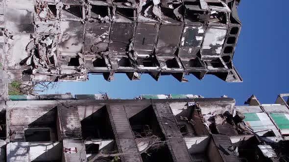 Vertical Video of a Destroyed Residential Building During the War in Ukraine alt
