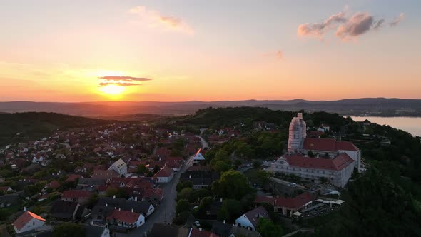 Aerial view of Tihany village in Hungary - Sunset