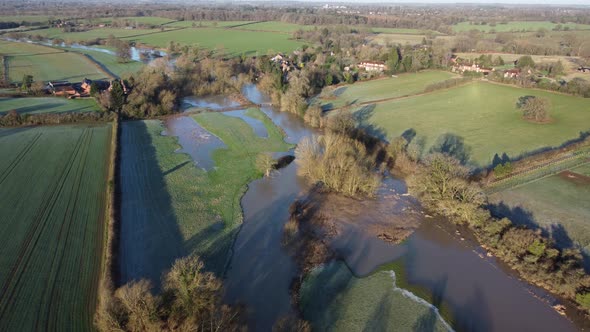 Flooding Aerial River Avon Ashow Village Warwickshire