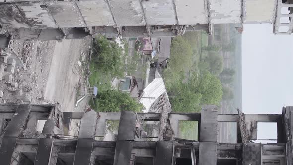 Vertical Video of a House Destroyed By the War in Ukraine alt