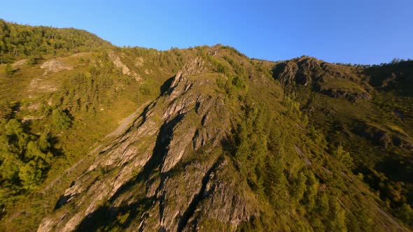 Aerial View Sunny Mountain Ridge Stone Texture Natural Green Trees Woodland Freedom Environment alt