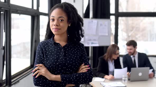 Portrait of Lovely Elegant Young Business Woman at the Briefing Meeting alt