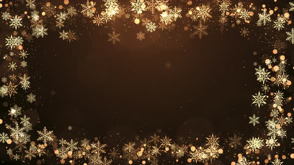 Christmas Snowflakes Frame with Lights on Gold