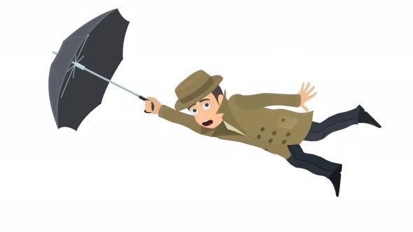 Man Is Flying With An Umbrella