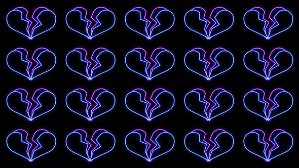 Repeated Neon Breaking Heart Animation Loop