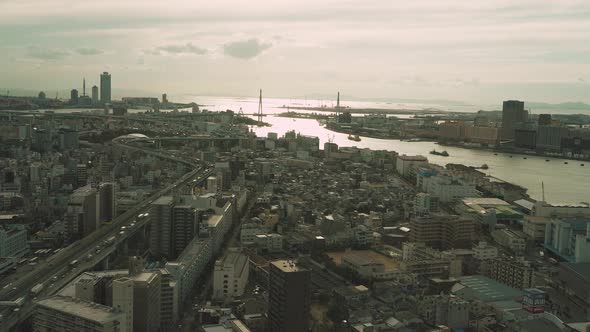 Osaka, Japan. Aerial Shot Of Central Buildings District alt