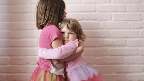 Hugs Of Sisters. Portrait. Close-up. alt