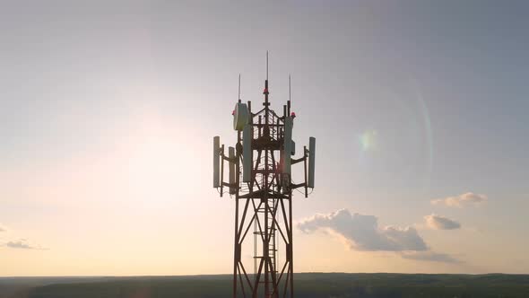 Aerial View Around of the Cellular Telecom Tower alt