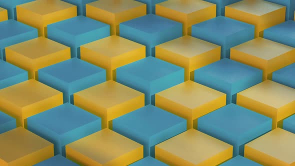 Isometric Blue Yellow Cubes Pattern Moving Diagonally. Seamlessly Loopable Animation