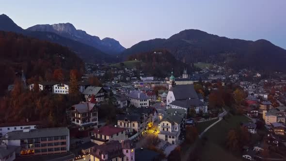 Evening Aerial of Berchtesgaden Bavaria Germany alt