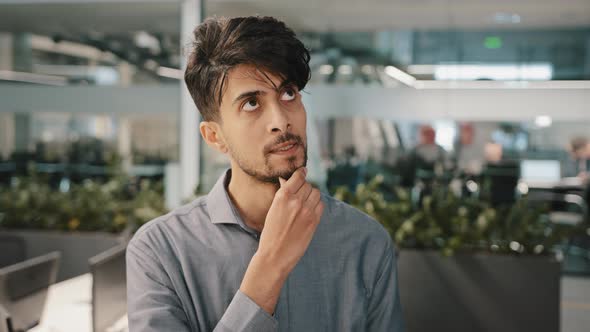 Pensive Arabian Man Analyst Manager Search Problem Solution Thoughtfully Make Choice Hold Hand to alt