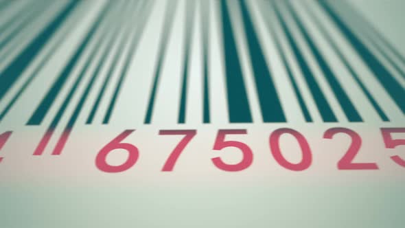 Barcode scanner animation of retail consumer good being sold on the market. alt
