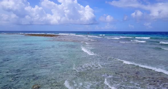 Wide aerial abstract view of a sunshine white sandy paradise beach and blue water background in best alt